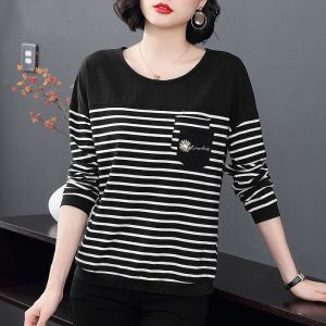 Long Sleeve Stripe T-shirt Women Large Loose Bottoming Shirt Spring Autumn Small Daisy Top