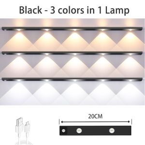 New  80CM Wireless Led Motion Sensor Cabinet Light USB Rechargeable Wardrobe Lamp Magnetic Hanging Eye Protection 3 Color Dimming Room Night Light for Bedroom Kitchen Warm White  Night Light Cabinet Light