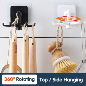 Creative Hook 360 Degree Rotatable Self-adhesive Wall-mounted Drill-free 6 Hooks Kitchen Utensils Hanger Living Tool Storage