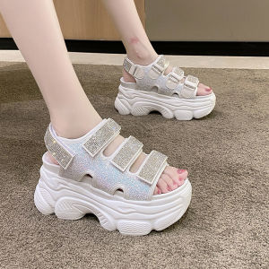 New Open Toe Womens Sandals Velcro Bright Diamond Fashion Heightening Roman Sports Sandals