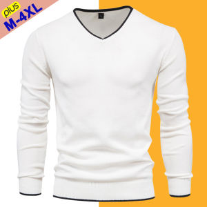 Autumn Sweaters Men Pullover Simple Style Cotton V-Neck Slim Sweater Jumpers Man Knitwear Boy Clothing Plus Size 4XL Male Jersey