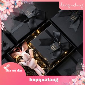 Hộp quà tặng sinh nhật gắn nơ màu đen sang trọng cao cấp