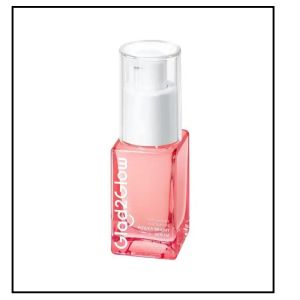Glow2Glow Radiant Bright Serum with pump dispenser in pink glass bottle.