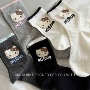 Tất cổ trung hình mèo nổi IN TOUR chất liệu cotton thoáng mát họa tiết dễ thương phù hợp cho học sinh sinh viên teen girl