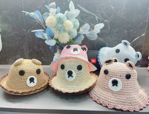 Mũ cói rộng vành hình con gấu cực yêu cho bé(1-3 tuổi)