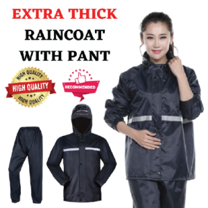 EXTRA THICK Motorcycle Waterproof Hooded Raincoat With Pant Baju Hujan Motor Dengan Seluar Bicycle Outdoor Raincoat Motorbike Rainsuit 雨衣