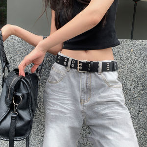 COD❤️เข็มขัดกว้างหัวเข็มขัดสองแถวการออกแบบY2Kสไตล์พังค์ฮิปฮอปสุดเท่เครื่องประดับแฟชั่น
