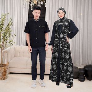 Persya Couple Gamis Rompi + Hijab Pashmina Motif - Busana Muslim Kekinian - Couple Lebaran - Demore