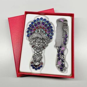 SDFSF Hand-held Pea Makeup Mirror Comb Set Portable Vintage Princess Make Up Mirror Creative with Comb Cosmetic  Mirror Women