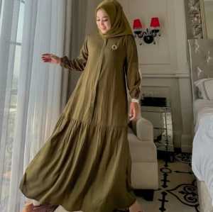 Gamis Muslim Wanita Aurel Polos Bahan Rayon Twill Premium Ukuran MLXLXXL Jumbo Terbaru