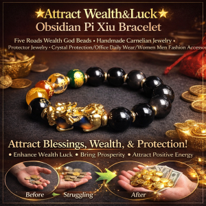 Five Gods of Wealth Obsidian Bracelet Wealth Catcher Money Magnet Pixiu Feng Shui Bracelets 黑曜石貔貅五路财神手串