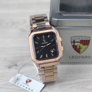 Jam tangan Wanita Leopard 8064 tali rantai stainless tanggal aktif analog original