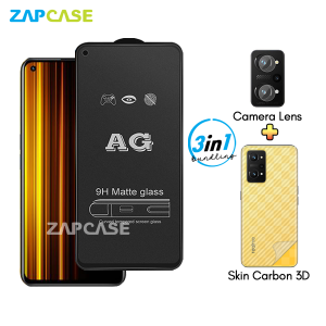 Realme GT Neo 3T PAKET 3in1 Tempered Glass Anti Glare Free Camera Lens dan Skin Carbon