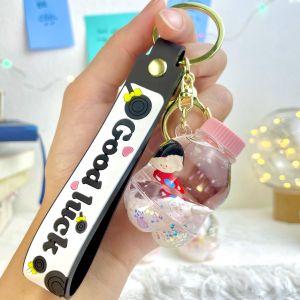 Cartoon Acrylic Keyring Liquid Keychain Custom Oil Floating Cartoon Character Milk Tea Cup White Quicksand Keychain