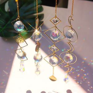 Crystal Wind Chime Sun Moon Ball Pendant Prism Light Catcher Rainbow Maker Window Hanging Windchime Handmade Jewellery Balcony Home Garden Decor [Chinatera]