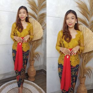 Kanaya Setelan Kebaya Brokat Semifrance Vidya dan Rok Kamen Moscreft Songket Batik Endek Stretch Free Selendang Pengantin Pesta Wisuda Modern