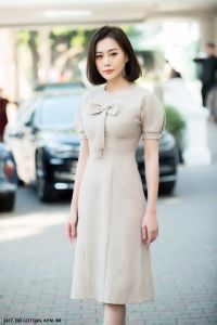 MyDu Shop | MS 2417 Đầm Dự Tiệc – Dáng Suông Nơ Trước Ngực Tay Ngắn Nữ Tính Chất Bố Cotton Mềm Mịn