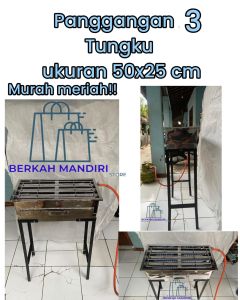 panggangan gas panggangan 3 tungku murah meriah ukuran 50x25 cm bahan stainless steel kokoh anti lengket GRATIS SELANG REGULATOR GRATIS PEMANTIK API