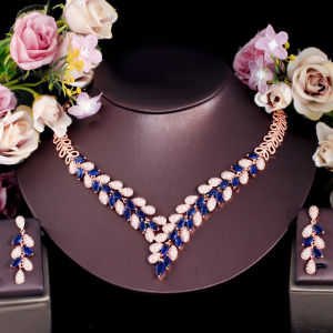 SEQUITO Luxury Quality Yellow Gold Plated Women Jewelry Sets Handmande Inlaid Bright White Green AAAAA Cubic Zirconia Precious Pendant Necklace Drop Earrings for Wedding Banquet SJ284