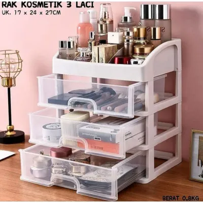 PREMIUM Rak Kosmetik Susun Plus Cermin Banyak Laci - Rak Skincare Lemari Mini Make up Cermin Kaca