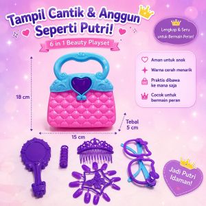 Mainan Anak Tas Jumbo Ungu Pink Accessories Princess Aksesoris Peran Bag Sisir Kacamata Jepitan
