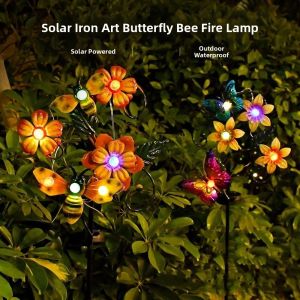 FEELING WELL Colorful Solar Butterfly Bee Lamp Realistic Waterproof Landscape Lawn Lamp Durable Iron Solar Stake Light Outdoor Use