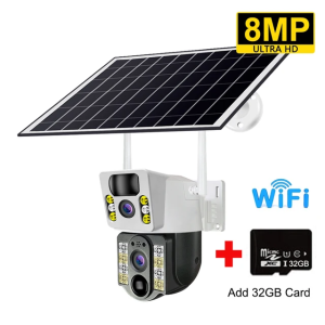 V380 Solar CCTV Camera 8MP Dual Lens For House WiFi IP Camera Home Wireless with indoor and outdoor/ Full Color Night Vision /Alarm warning