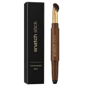 2-in-1 Contour Stick Black – Creamy Face Contour Pen with Brush Long-Lasting Natural Sculpting Stick for Jawline Cheekbones Nose Hairline Easy to Blend Beginner Friendly
