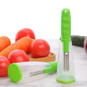 WOOKEE เครื่องปอกอเนกประสงค์พร้อมถังขยะ เครื่องตัดปอกมันฝรั่งที่ขูดแครอทเครื่องมือครัว มีดปอกสําหรับผักและผลไม้ พร้อมที่เก็บ แข็งแรง