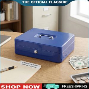 Large Locking Safe Box with Money Tray for Cash and Important Files Secure Storage 11.81x9.45x3.54 inches