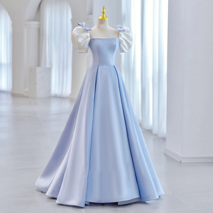 blue dress for baby girl Shiny Stars A-line V Neck Light Blue Evening Dress Long Prom Dresses W   Demodresses