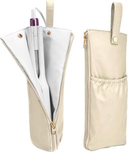 Hot Tools Travel Bag with Heat Resistant Mat 2-in-1 Hair Tools Organizer Bag for Curling Iron Flat Iron Portable Holder & Mat with Cord Pocket for Home Travel(Beige)