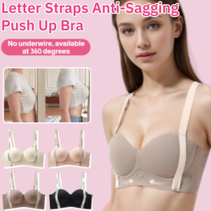 Letter Straps Anti-Sagging Push Up Bra Non-Slip Without Steel Ring Half Cup Underwear 字母肩带无痕内衣