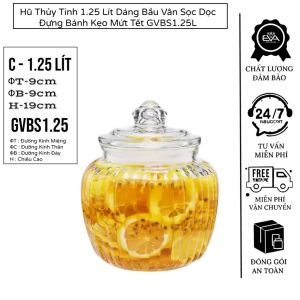 Hũ Thủy Tinh Cao Cấp Đựng Gia Vị Hoa Quả Ngâm Kiểu Dáng Bầu Trơn/Sọc/Lưới Nhiều Kích Thước
