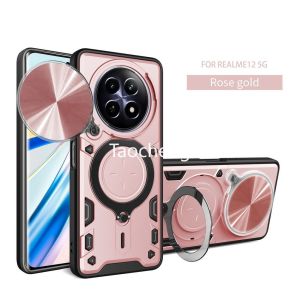 Armor Alloy Support Phone Case For Realme 12 x Pro + Realme12x 5G 2024 Casing Shockproof Incoming Call Flashing Push Sliding Window Back Cover