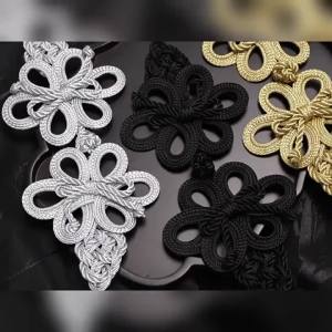 xpkQ Golden Chinese Frog Buttons Handmade Knot Style Chinese Knot Buttons Flower Fastener DIY Sewing Gold Lace Trim Clasps 2Z5B1