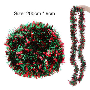 2/10m Christmas Tinsel Garland Floral Decoration Bar Top Red Green Wreath Xmas Tree Ornament Party Home Staircase Decor Pendant Prop