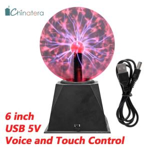 Chinatera USB Sound Control Magic Plasma Ball Lamp LED Night Light Atmosphere Touch Glass Plasma Light Christmas Party Decor Birthday Gift