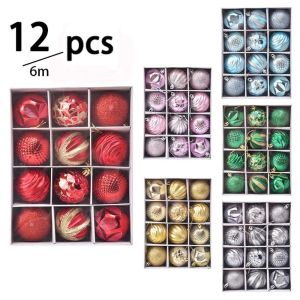 YESHE 12pcs 6cm Painted Christmas Ball Set Plastic Xmas Baubles Xmas Ornament Ball  Christmas Decorations Xmas Tree Hanging Pendant