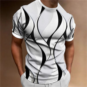 2026 New Mens T-shirt 3D Striped Print Sweatshirt Tops Summer O Neck Casual Short Sleeve Male Slim Fit Clothing Cheap Apparel