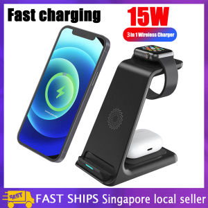 15W Wireless Charger Stand For IPhone 13 12 11 XR 8 Apple Watch 3 In 1 Qi Fast Charging Dock Station for Airpods Pro IWatch 7 6