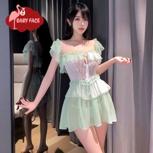 BABY FACE ชุดคอสเพลย์นางฟ้า ชุดนอนสวยๆ ชุดผ้าชีฟอง 🏞️ เกาะอก คล้องแขนระบาย BF-1023