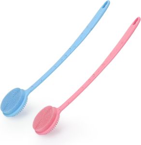 Bộ 2 bàn chải chà lưng dùng trong phòng tắm tay cầm dài 17 inch bàn chải tắm hai mặt dùng để tẩy tế bào chết và mát-xa trong phòng tắm tạo bọt dày bàn chải chà lưng tay cầm dài dành cho nam giới.