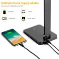 LED desk lamp for Home Office, 3 levels dimmable desk light with USB charging port, small study lamp, reading light for table, black, 5000K. 