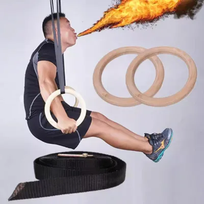 Wood Gymnastic Ring Olympic Strength Training Gym Rings Wooden for Crossfit