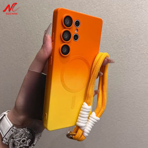 Luxury Gradient Color Magnetic Case for Samsung Galaxy S26 S25 S24 S23 S22 Ultra S25 Plus Liquid Silicone Hand Chain Cover