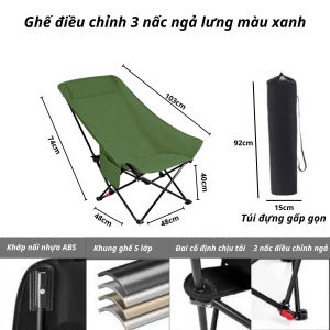 Ghế camping du lịch chỉnh độ ngả lưng 4 nấc gác chân ghế nằm ngủ trưa văn phòng bệnh viện gấp gọn
