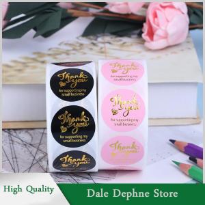 [Dale Dephne] 500Pcs Cảm ơn bạn Sticker trang trí đám cưới con dấu dập nóng màu hồng đen Nhãn Tròn