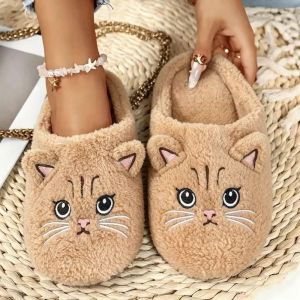 KAWAIIR Fluffy Texture Plush Slippers Non-Slip Sole Cartoon Cat Women Men Slipper House Shoes Cotton Sandals Autumn Winter Slippers Autumn Winter Season
