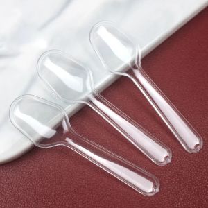 500pcs Disposable Plastic Sundae Spoon/Pudding Spoon/Individually Packed Transparent Dessert Spoon